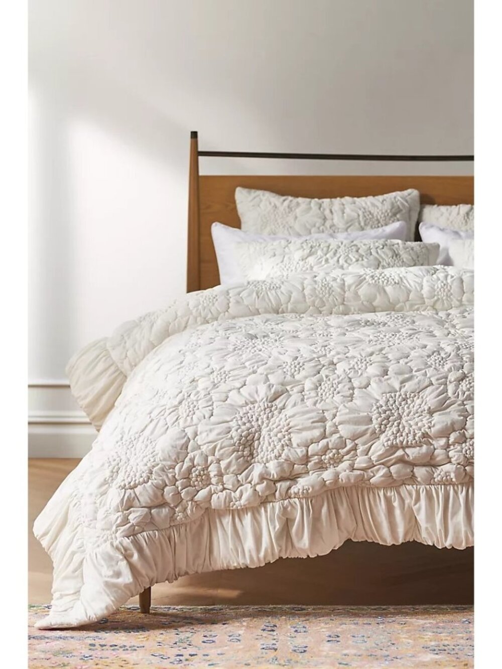 Anthropologie Dahlia Cotton Jersey Floral Quilt King White Boho Chic Cottagecore